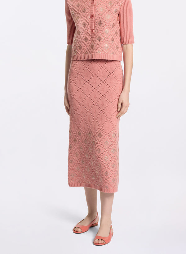 Elie Saab Embellished Knit Midi Skirt Garden Lily