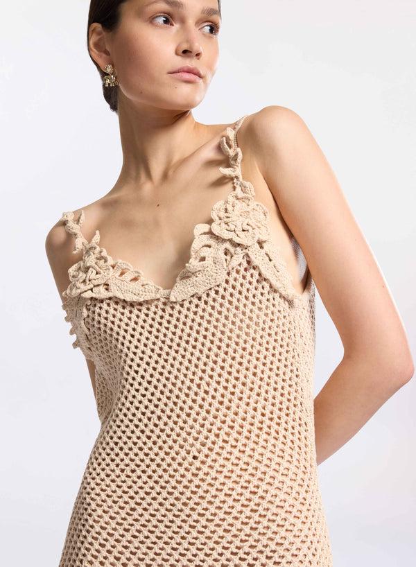 Elie Saab Embellished Mesh Dress Sand Gazelle