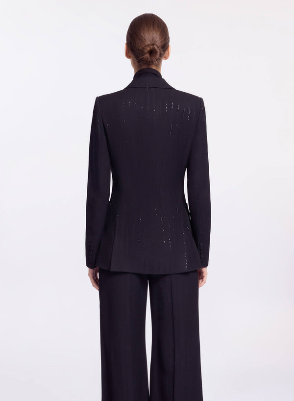 Elie Saab Embellished Pinstripe Crepe Blazer Black