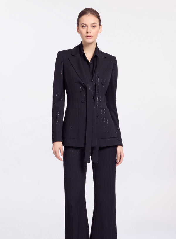 Elie Saab Embellished Pinstripe Crepe Blazer Black