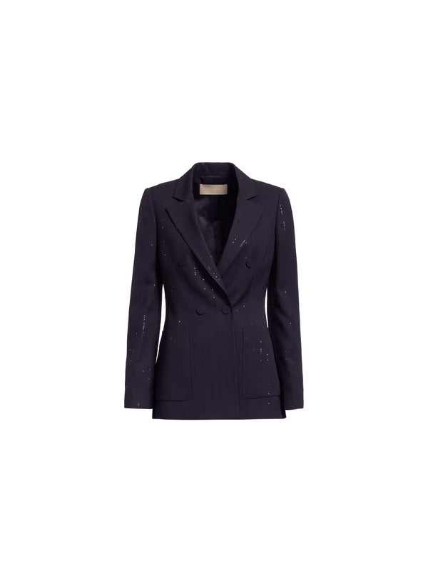 Elie Saab Embellished Pinstripe Crepe Blazer Black