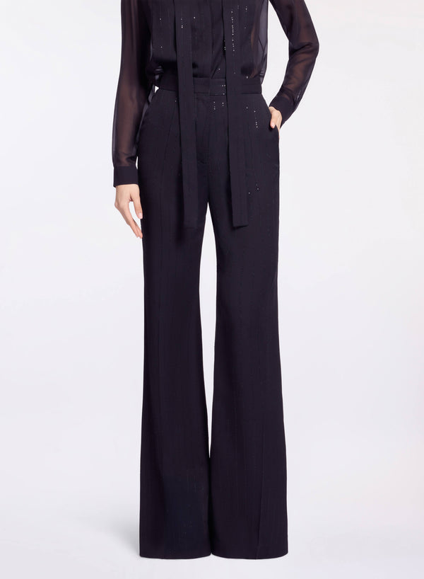 Elie Saab Embellished Pinstripe Pants Black