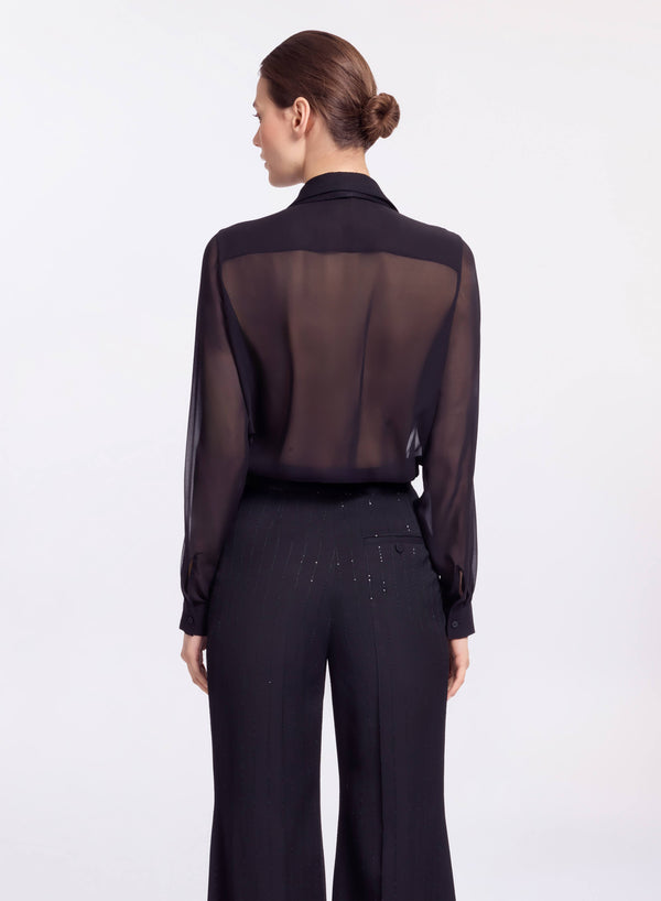 Elie Saab Embellished Pinstripe Silk Shirt Black