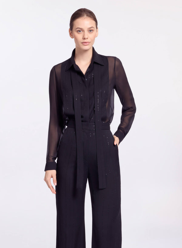 elie saab Embellished pinstripe silk shirt Black