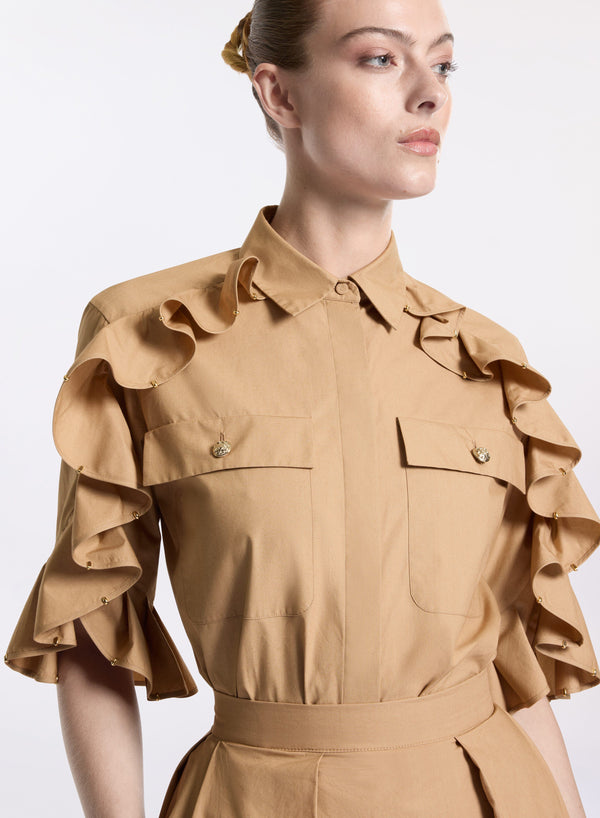 Elie Saab Embellished Poplin Shirt Cappuccino