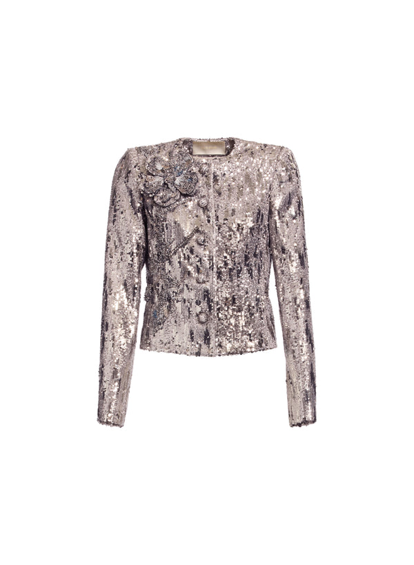 Elie Saab Embellished Sequins Jacket Silver