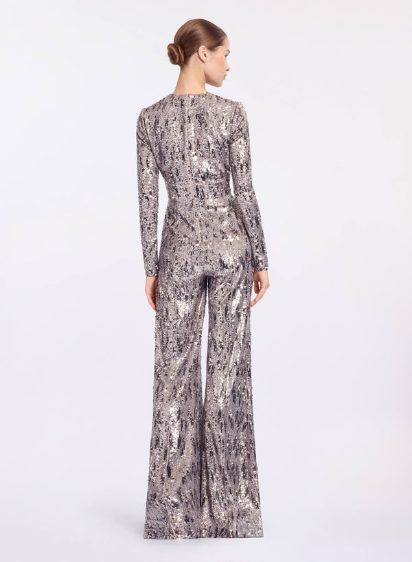 Elie Saab Embellished Sequins Jumpsuit Silver