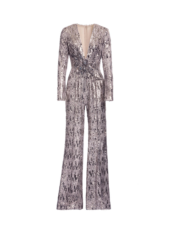 Elie Saab Embellished Sequins Jumpsuit Silver