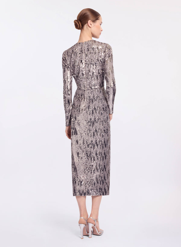 Elie Saab Embellished Sequins Long Dress Silver