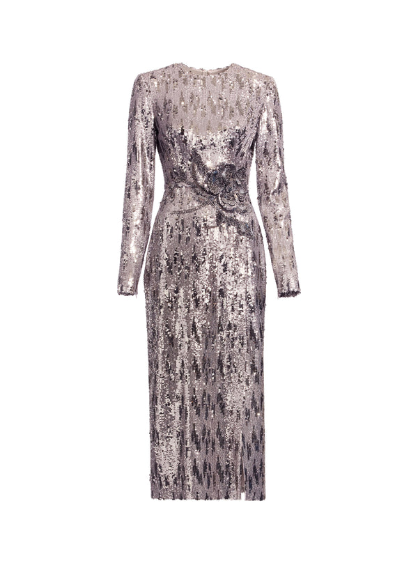 Elie Saab Embellished Sequins Long Dress Silver