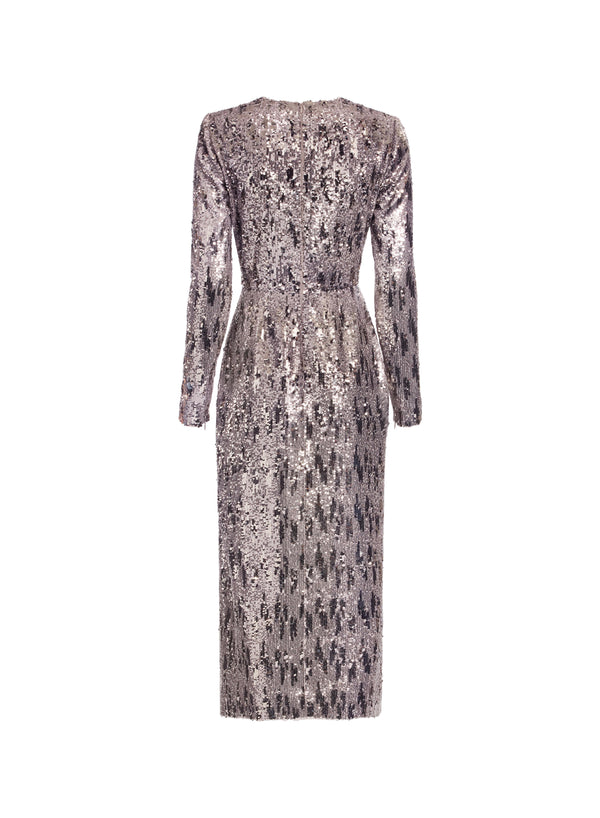 Elie Saab Embellished Sequins Long Dress Silver