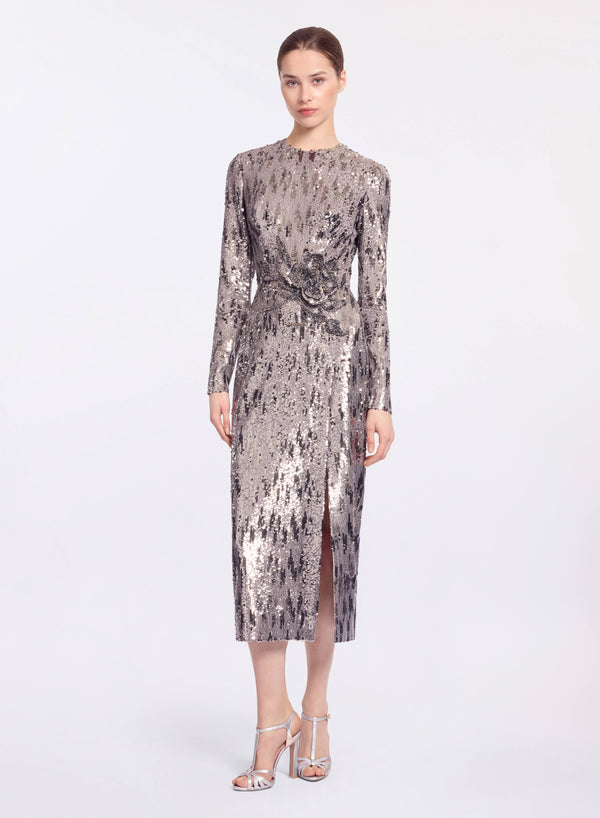elie saab Embellished sequins long dress Silver