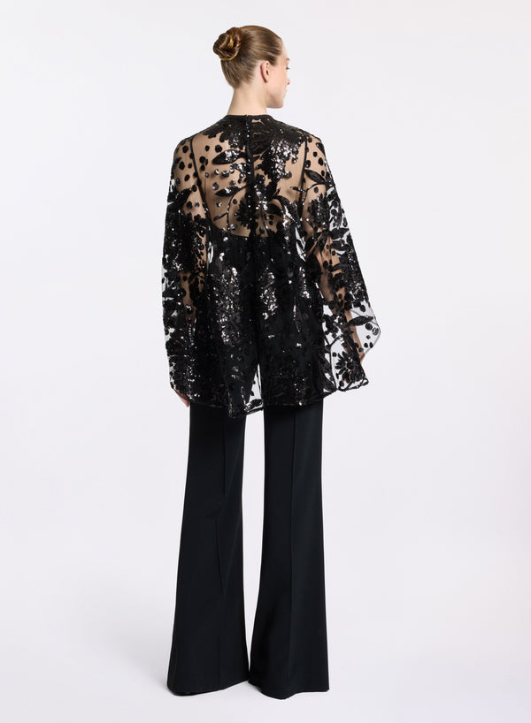 Elie Saab Embroidered Cape Cady Jumpsuit Black
