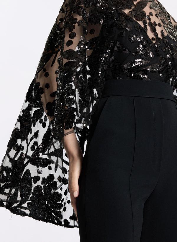 Elie Saab Embroidered Cape Cady Jumpsuit Black