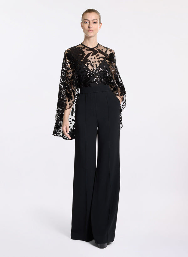 elie saab Embroidered cape cady jumpsuit Black