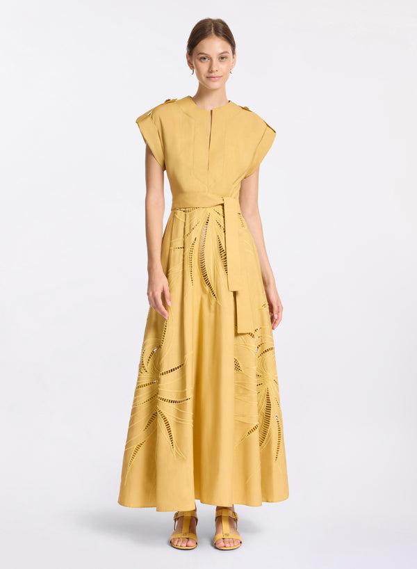 elie saab Embroidered cotton midi dress Sand Gold