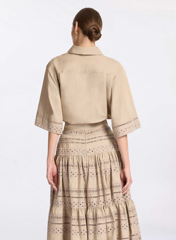 Elie Saab Embroidered Cotton Shirt Elephant Grey