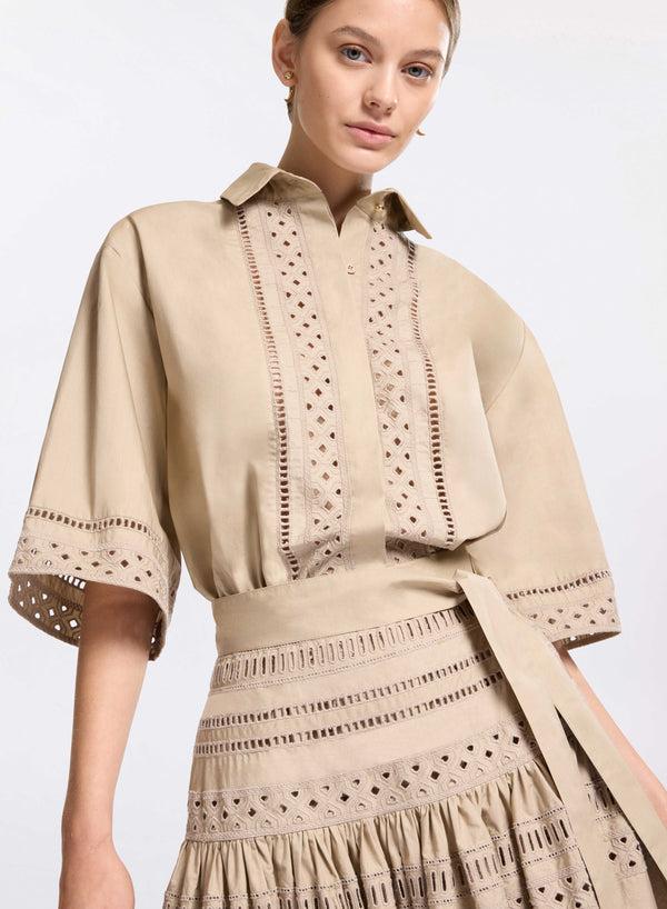 Elie Saab Embroidered Cotton Shirt Elephant Grey