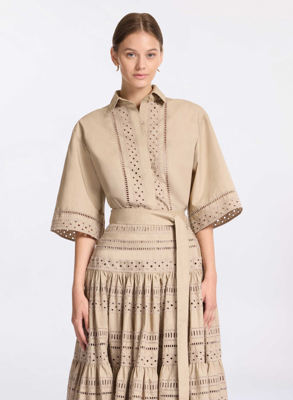 elie saab Embroidered cotton shirt Elephant Grey