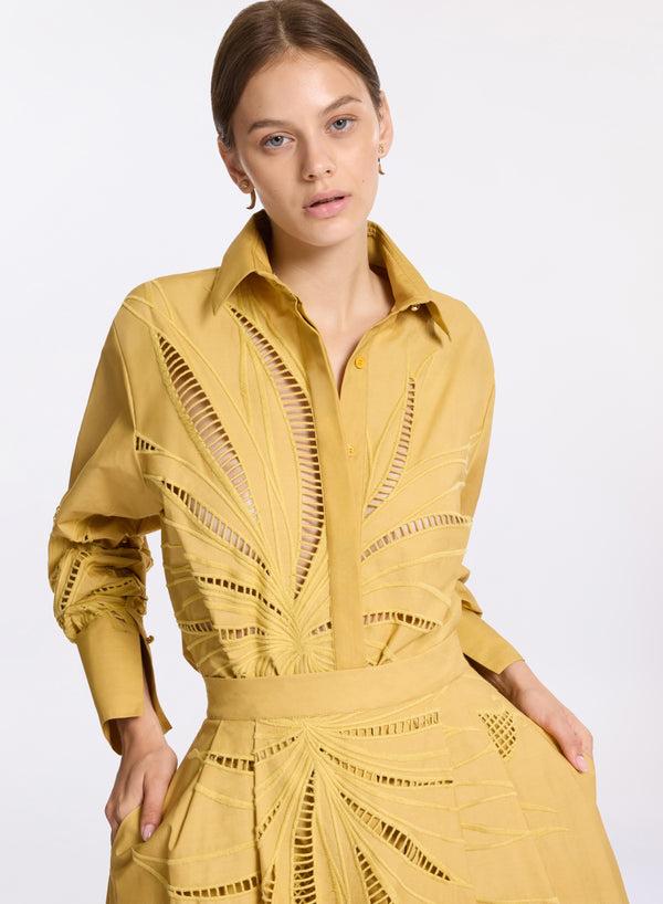 Elie Saab Embroidered Cotton Shirt Sand Gold