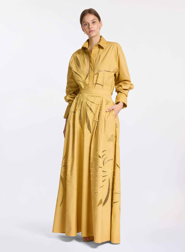 Elie Saab Embroidered Cotton Shirt Sand Gold