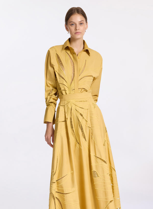 elie saab Embroidered cotton shirt Sand Gold