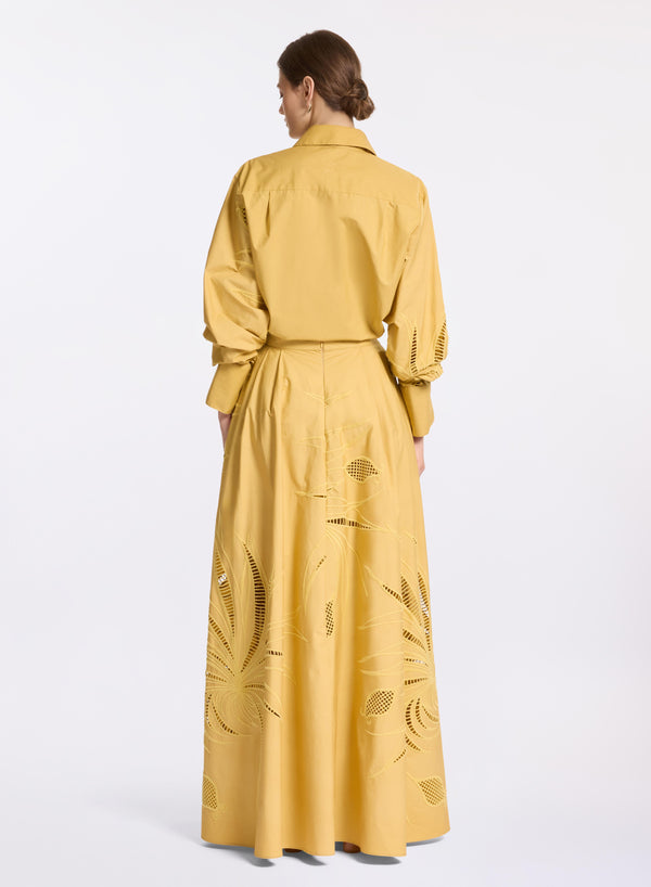 Elie Saab Embroidered Cotton Skirt Sand Gold