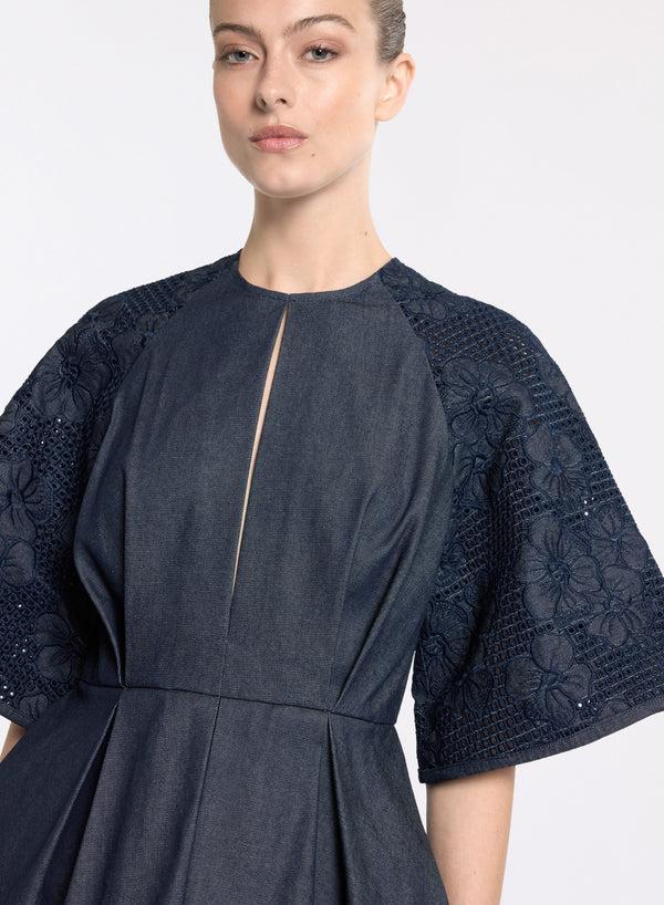 Elie Saab Embroidered Denim Top Empire Blue