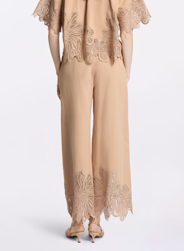 Elie Saab Embroidered Gabardine Pants Cappuccino
