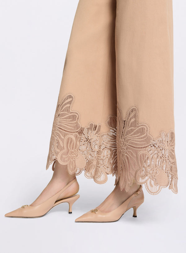 Elie Saab Embroidered Gabardine Pants Cappuccino