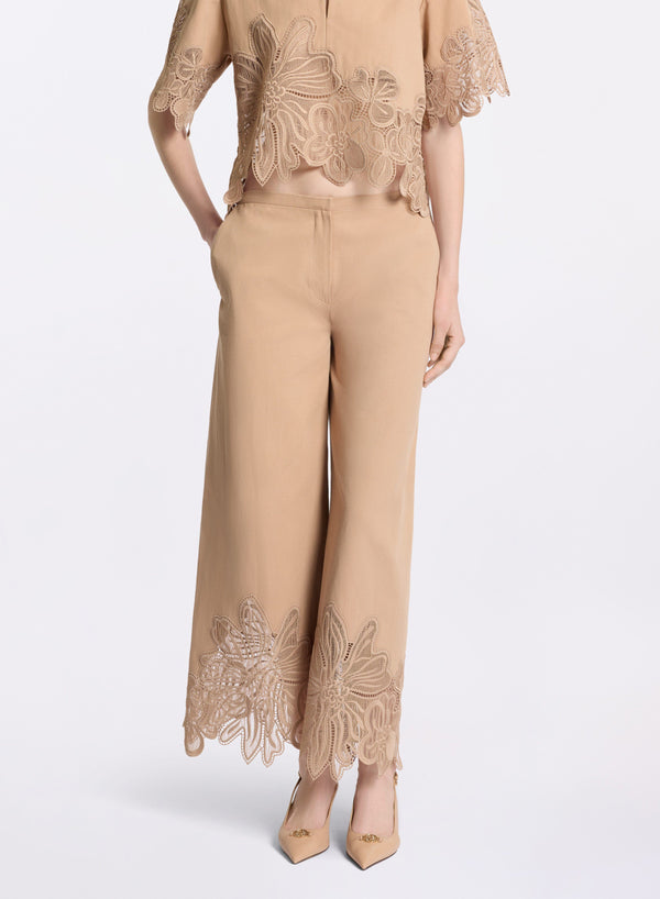 Elie Saab Embroidered Gabardine Pants Cappuccino