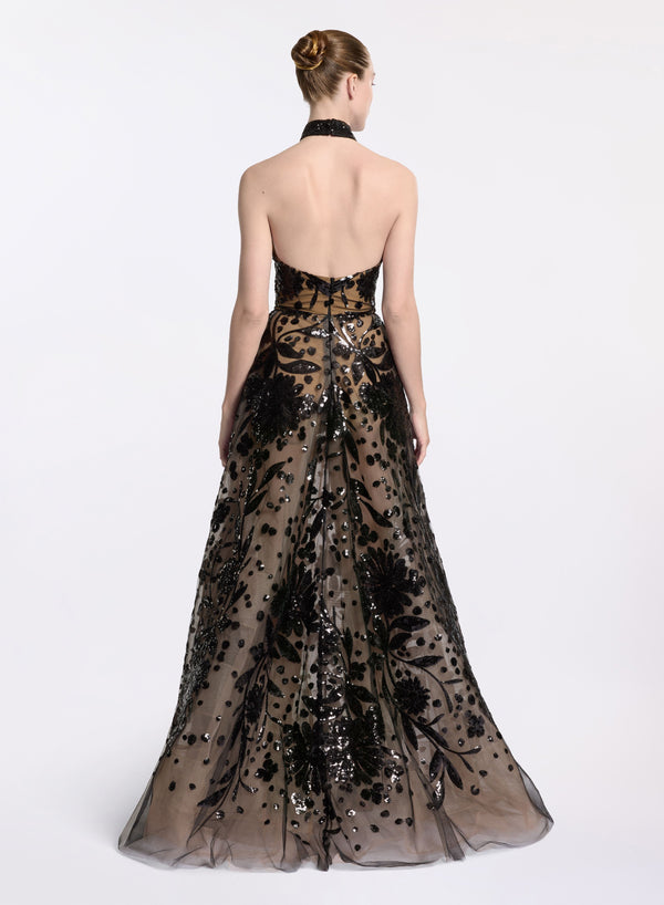 Elie Saab Embroidered Halter Gown Black