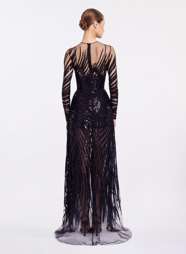Elie Saab Embroidered Long Dress Black