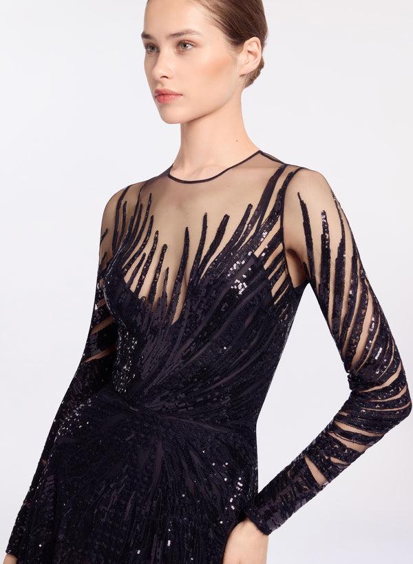 Elie Saab Embroidered Long Dress Black
