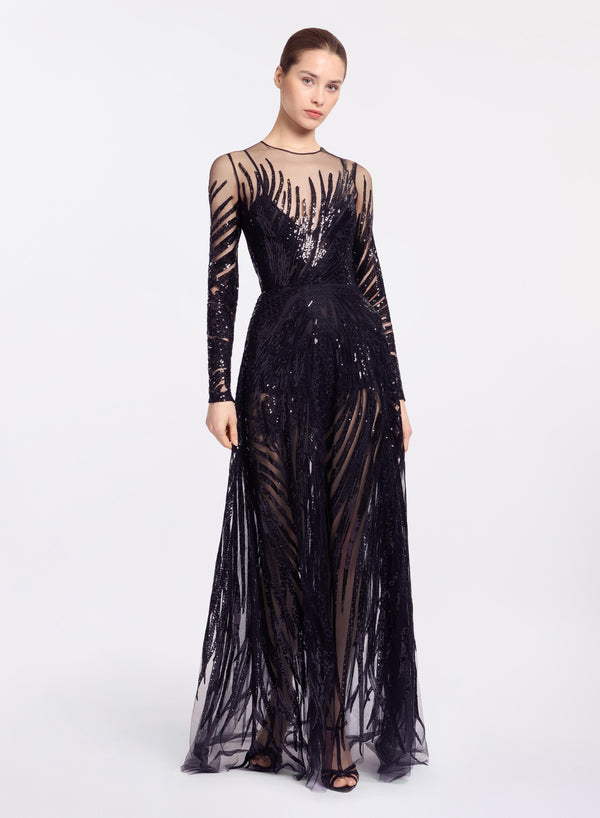 elie saab Embroidered long dress Black