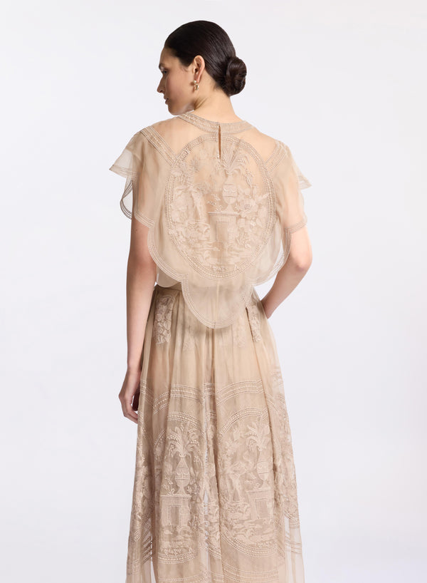 Elie Saab Embroidered Organza Top Elephant Grey