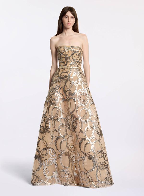 elie saab Embroidered strapless gown Gold-Silver