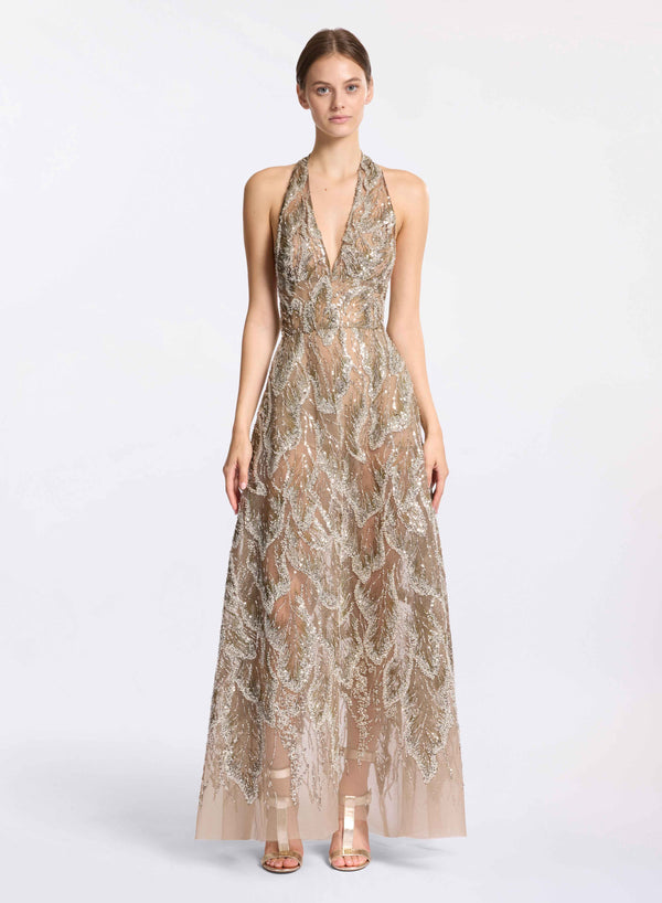 elie saab Embroidered tulle flared dress Silver
