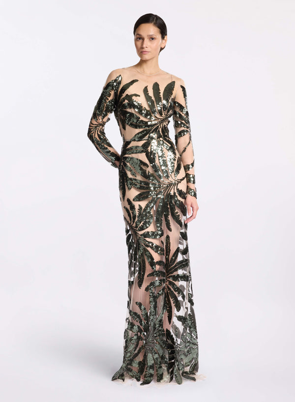 elie saab Embroidered tulle long dress Palm Shade