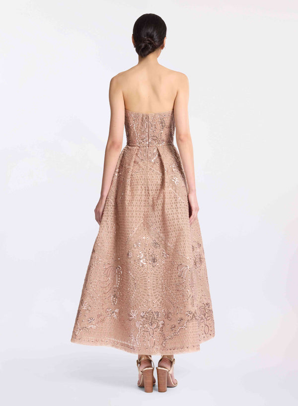 Elie Saab Embroidered Tulle Midi Dress Desert Rose