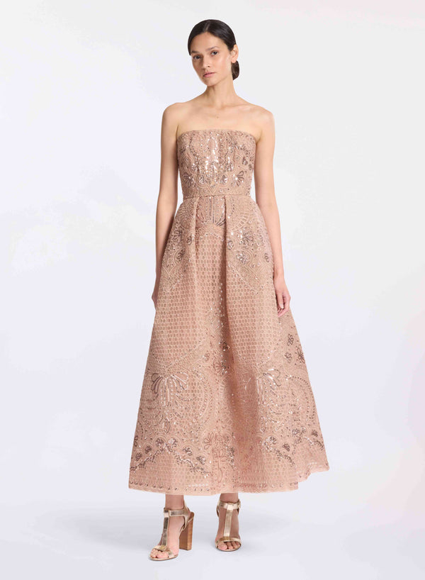 elie saab Embroidered tulle midi dress Desert Rose