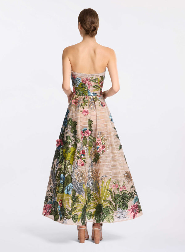 Elie Saab Embroidered Tulle Midi Dress Multicolor