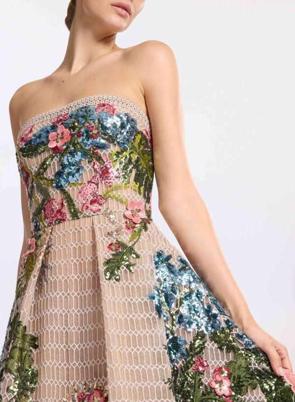 Elie Saab Embroidered Tulle Midi Dress Multicolor