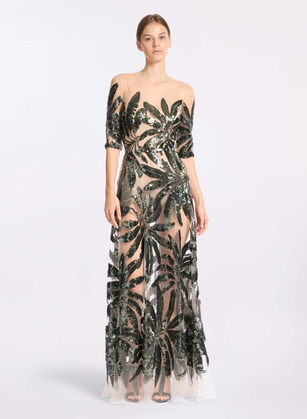 elie saab Embroidered tulle midi dress Palm Shade