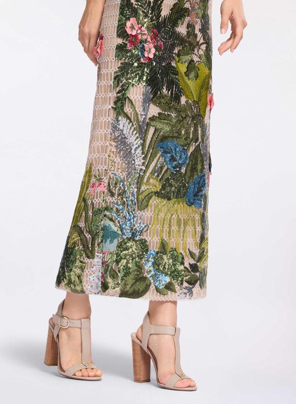 Elie Saab Embroidered Tulle Midi Skirt Multicolor