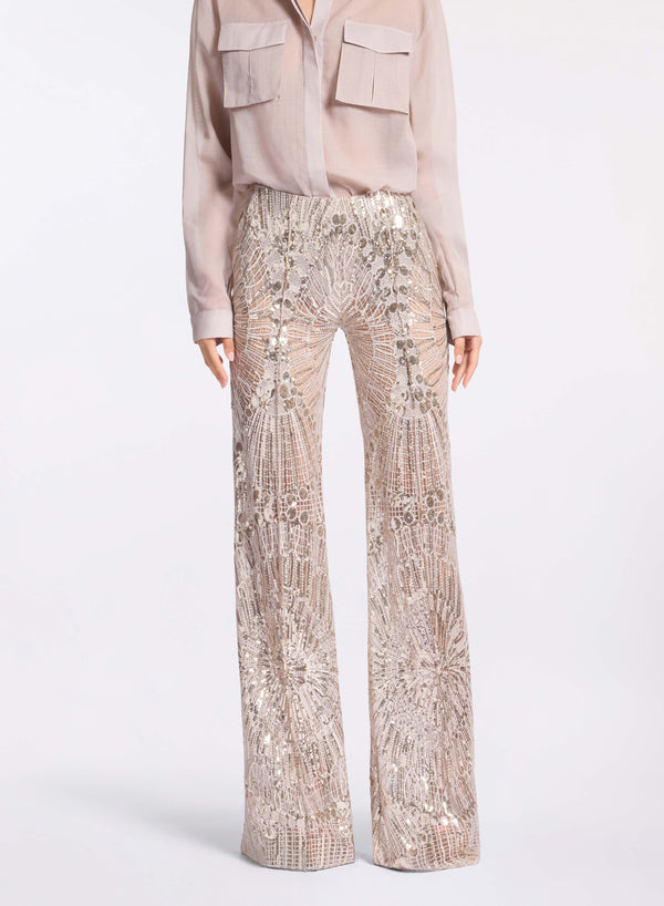 Elie Saab Embroidered Tulle Pants Elephant Grey