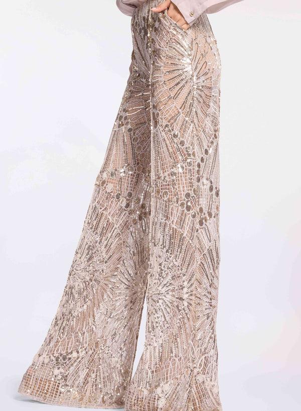 Elie Saab Embroidered Tulle Pants Elephant Grey