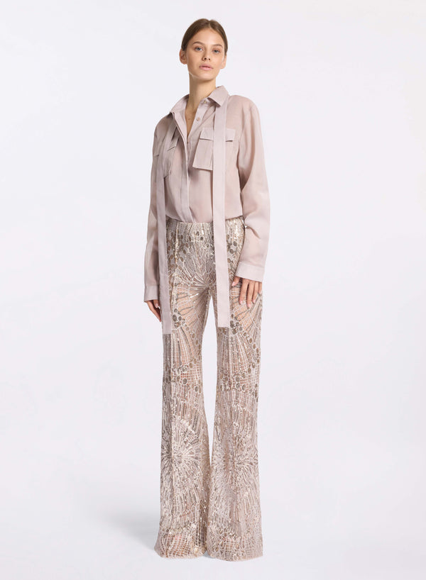 elie saab Embroidered tulle pants Elephant Grey