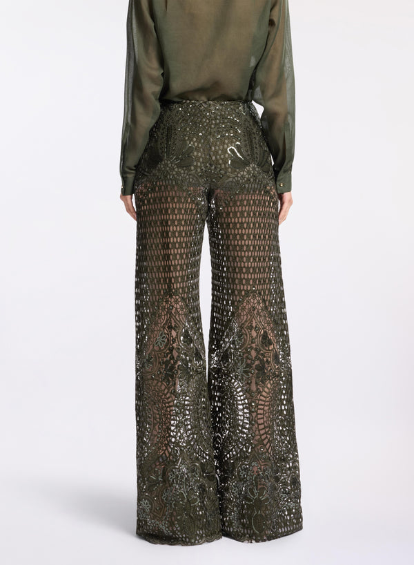 Elie Saab Embroidered Tulle Pants Palm Shade