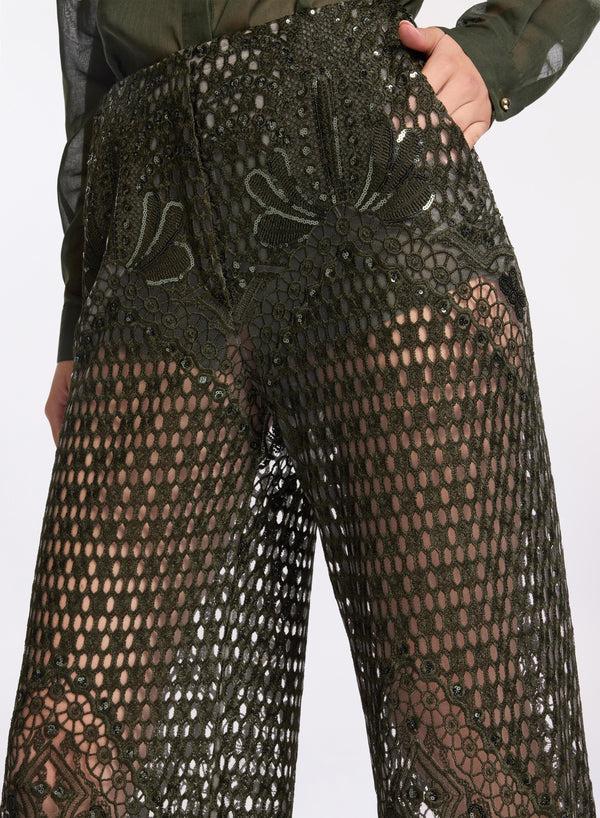 Elie Saab Embroidered Tulle Pants Palm Shade